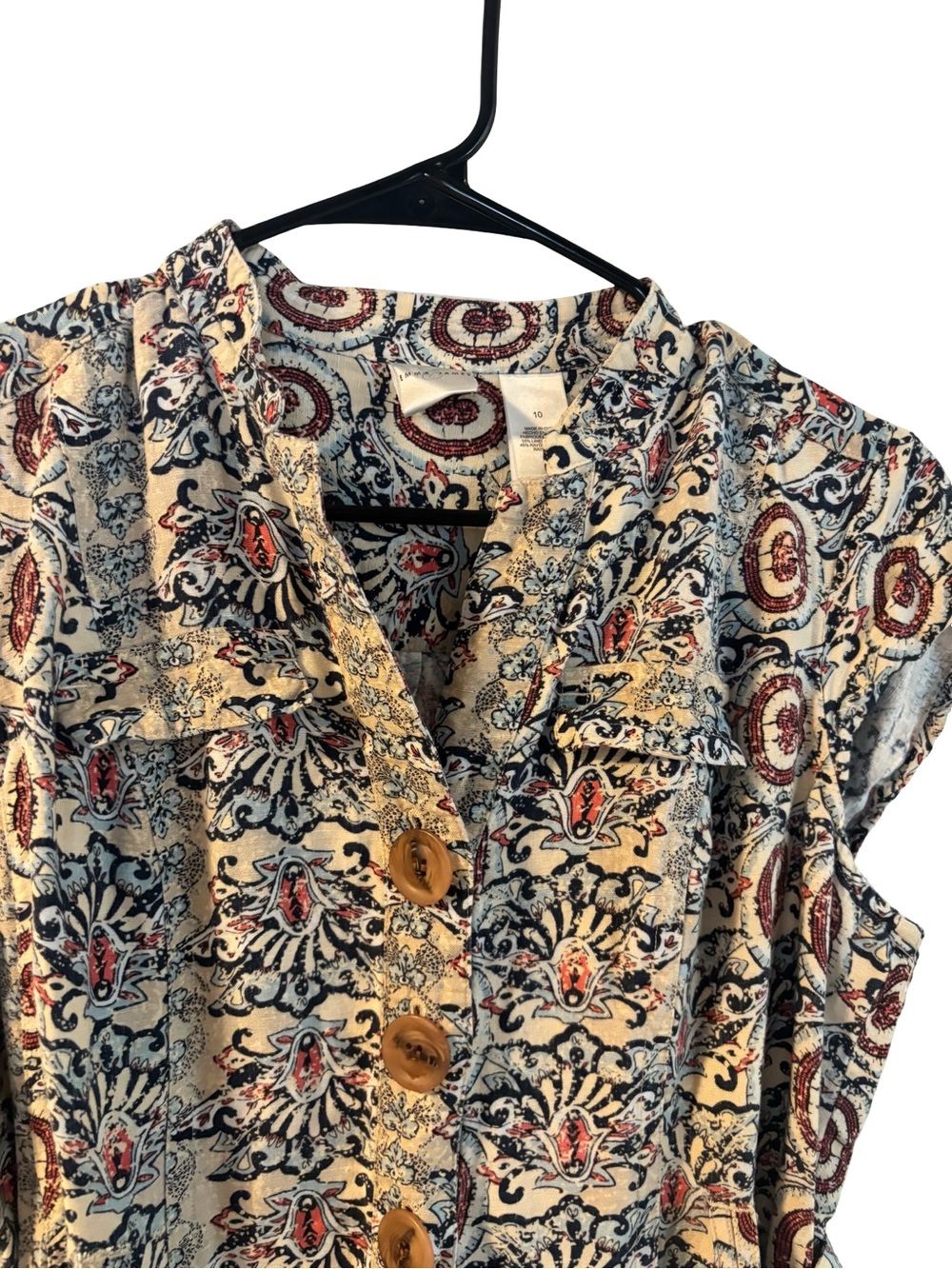 Emma James Beige Button Down Boho VTG Inspired Paisley Linen Midi Dress Size 10 - Picture 5 of 7